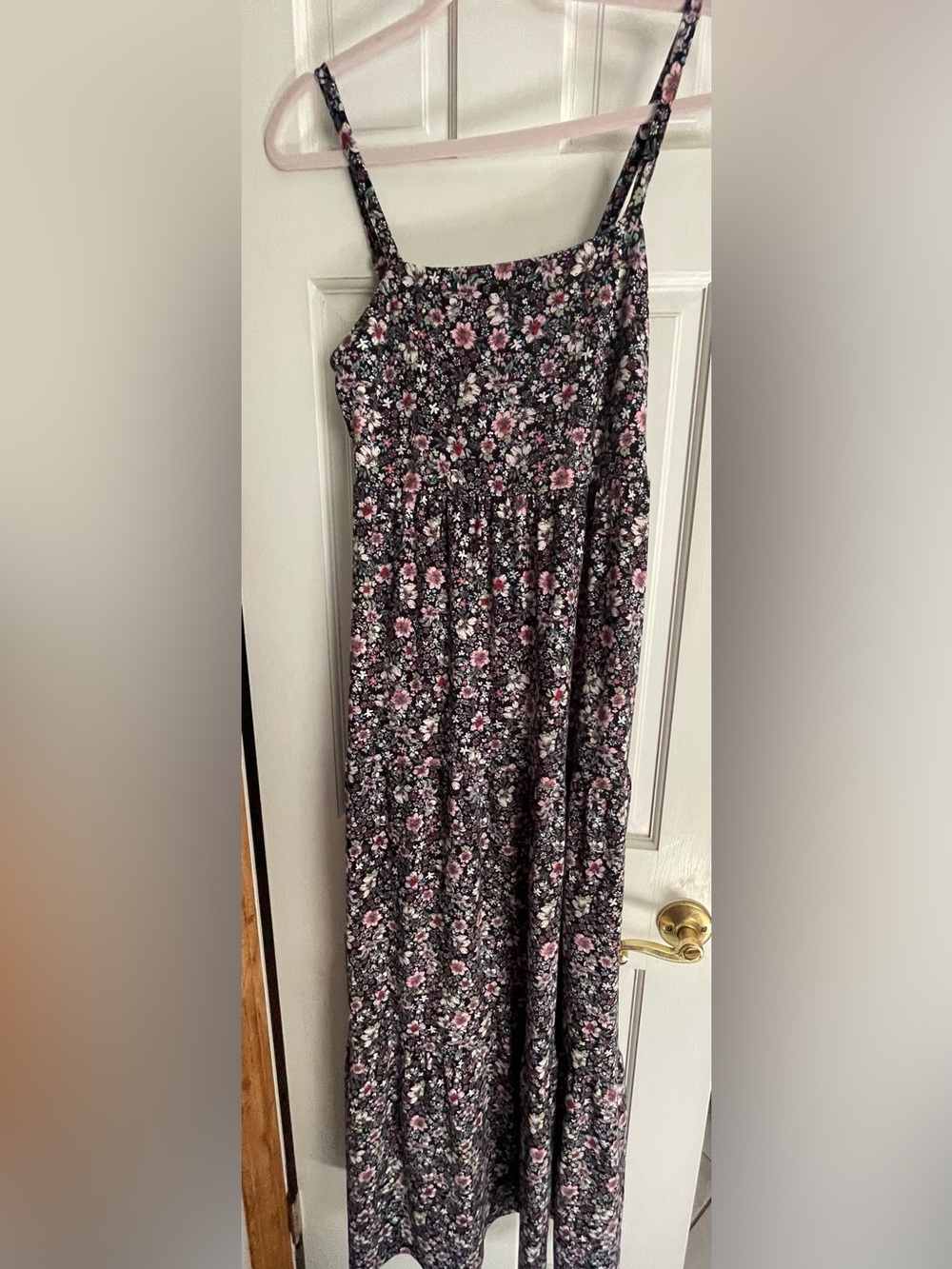 SO Floral Maxi Dress with black background with Pink & White Flowers - M